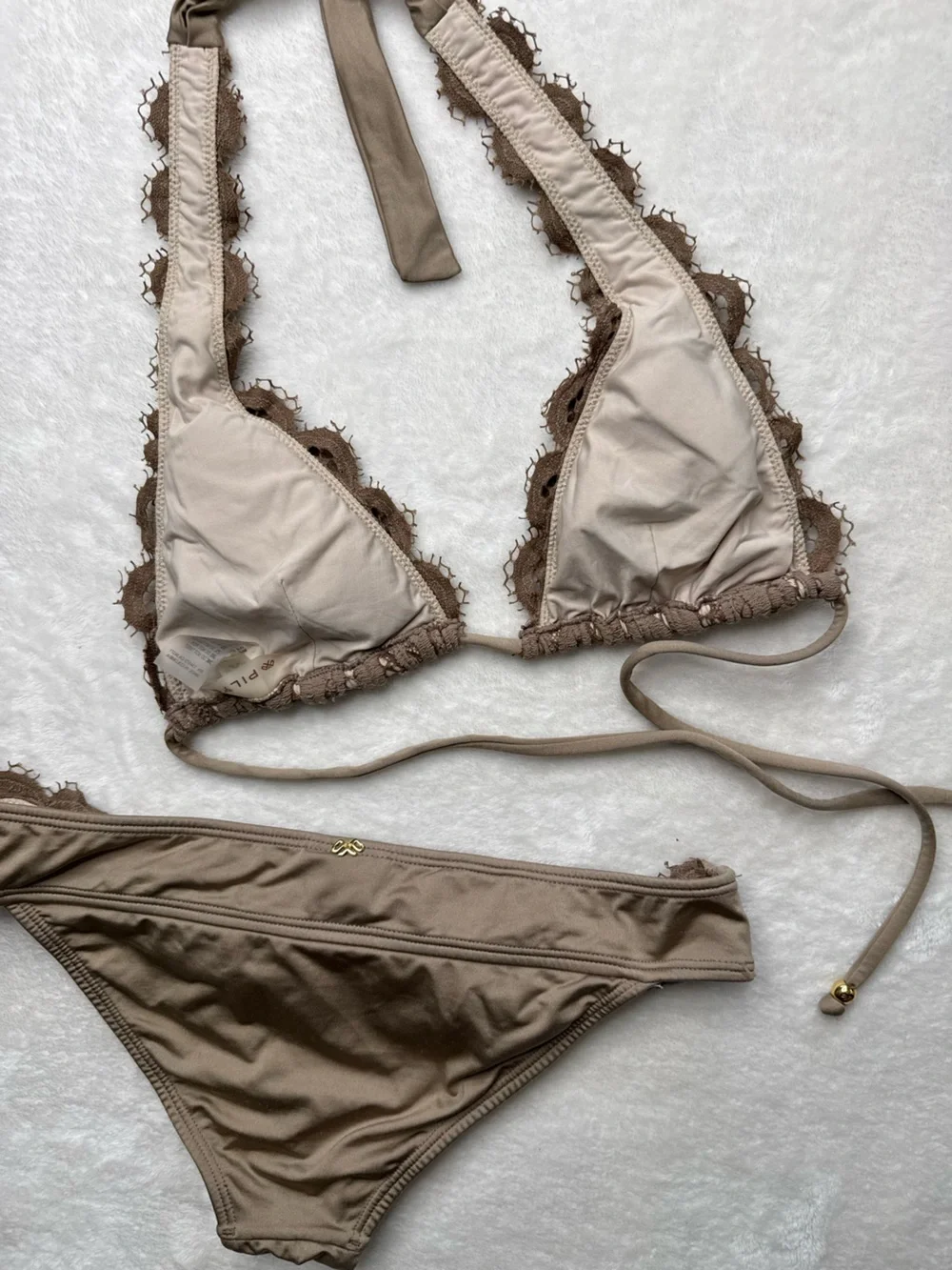 Pilyq - Taupe Crochet Halter Bikini Set, size M